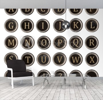 Picture of Set of old typewriter keys with alphabet on it isolated on white background